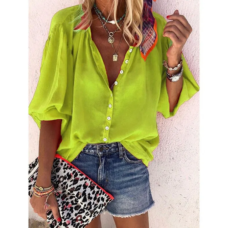 

Ladies Casual Chiffon Autumn New Solid Color Long Sleeve Lapel Button Shirts Spring Ladies Single Breasted Office Fashion Shirts