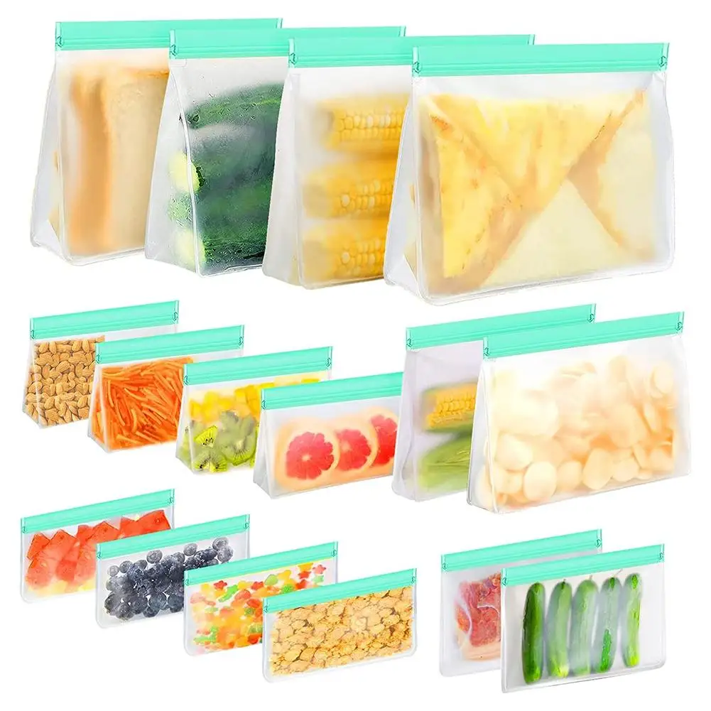 

16pcs Reusable Food Storage Bags Multipurpose Leakproof Food Grade Freezer Bags For Meat Fruits Vegetables