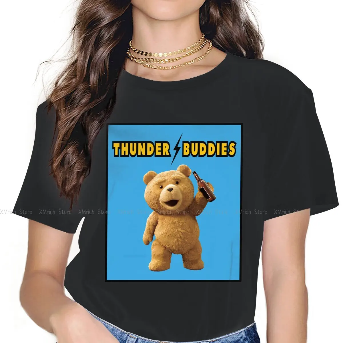 

Женские футболки Thunder Buddies, Тедди, Мишка с рисунком, в эстетике, винтажная Женская одежда, свободная, из хлопка