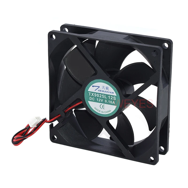 TX9025L12S Ventilador de radiação, 2 pinos, DC12V, 0.16A, 9cm, 9025, Novo
