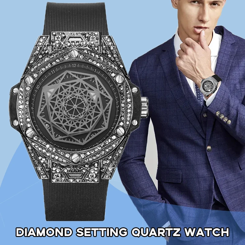 

Men's Quartz Watch Diamond Setting Fashion Women's Watch Silicone Noctilucent 3Bar Waterproof Sports Watches Relogio Masculino