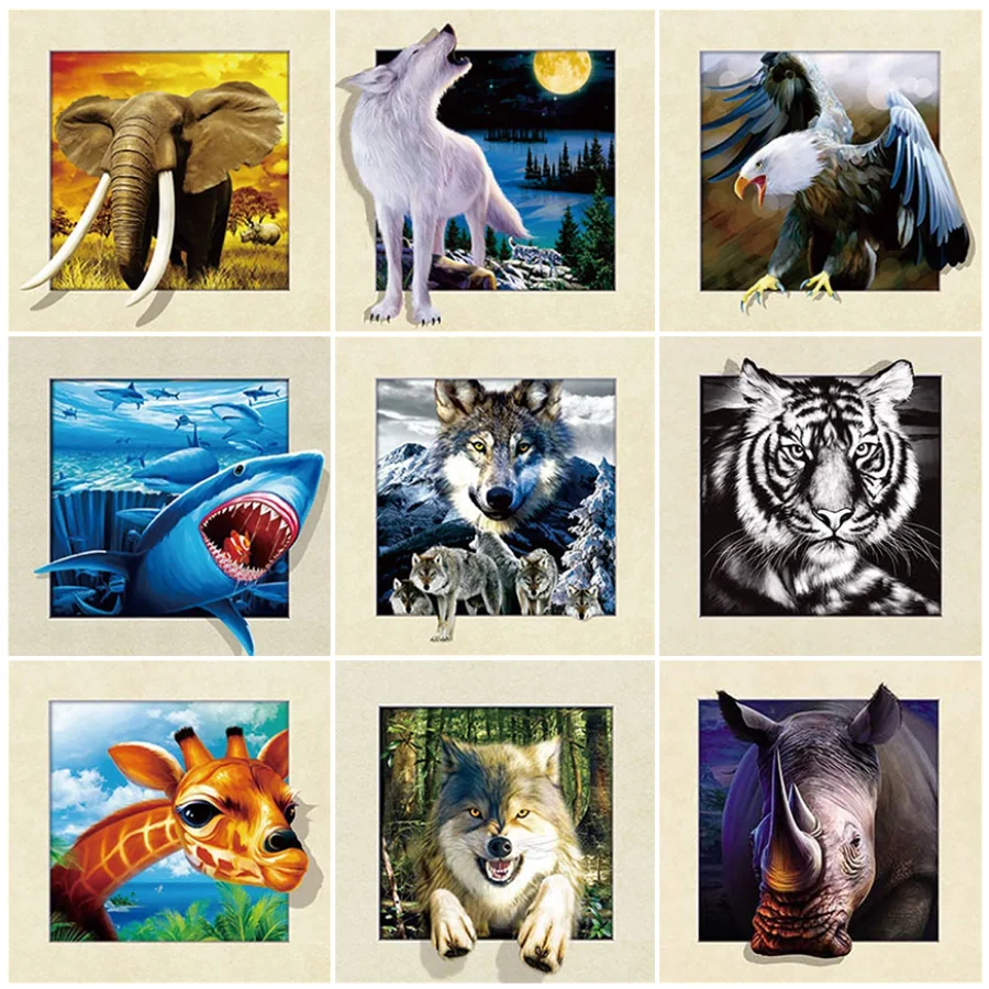 

5D DIY Diamond Painting Animal Tiger Wolf Shark Full Round/Square Diamond Embroidery Mosaic Cross Stitch Kits Home Decor Gift