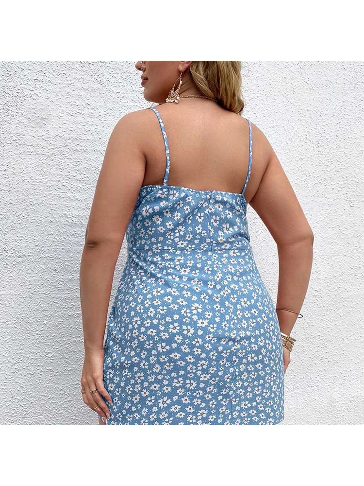 Fat mm temperament commuter waist strap short skirt printed strap plus size dress