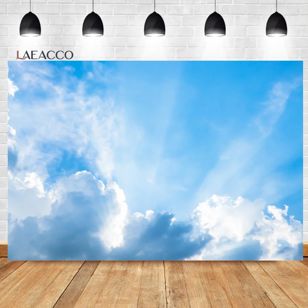 

Laeacco Blue Sky White Cloud Sunny Sky Photo Background Baby Shower Birthday Baptism Portrait Customized Photography Backdrop