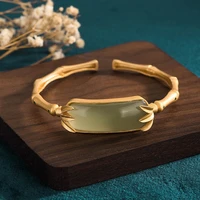 china style bracelet copper gold plated bamboo emerald green hetian jade women vintage bracelets bangles for women jewelrry