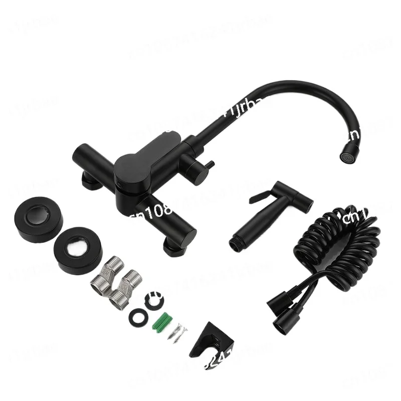 Черный/никелевый кухонный смеситель с распылителем настенный для горячей и