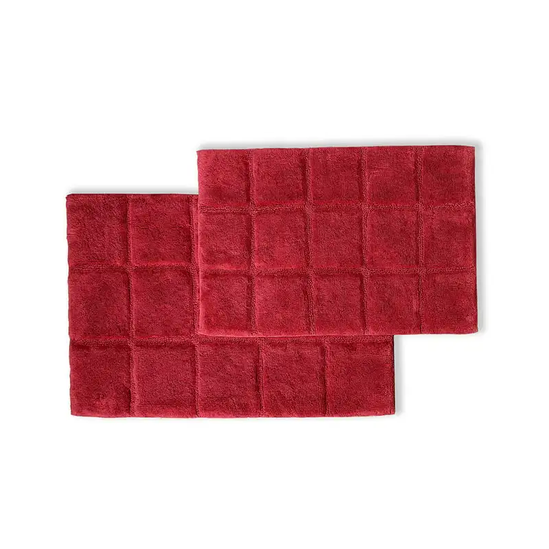 

Checkered 2-Piece Burgundy Highly Absorbent Non-Slip Bath Rug Set by