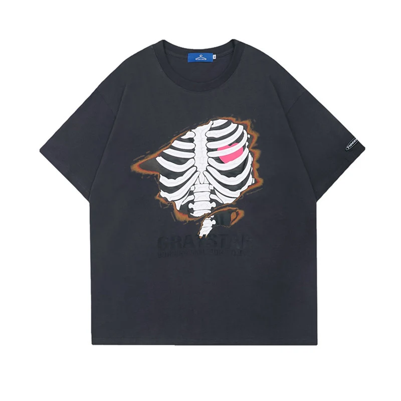 

Футболка мужская оверсайз в стиле хип-хоп, с принтом сгоревшей кости