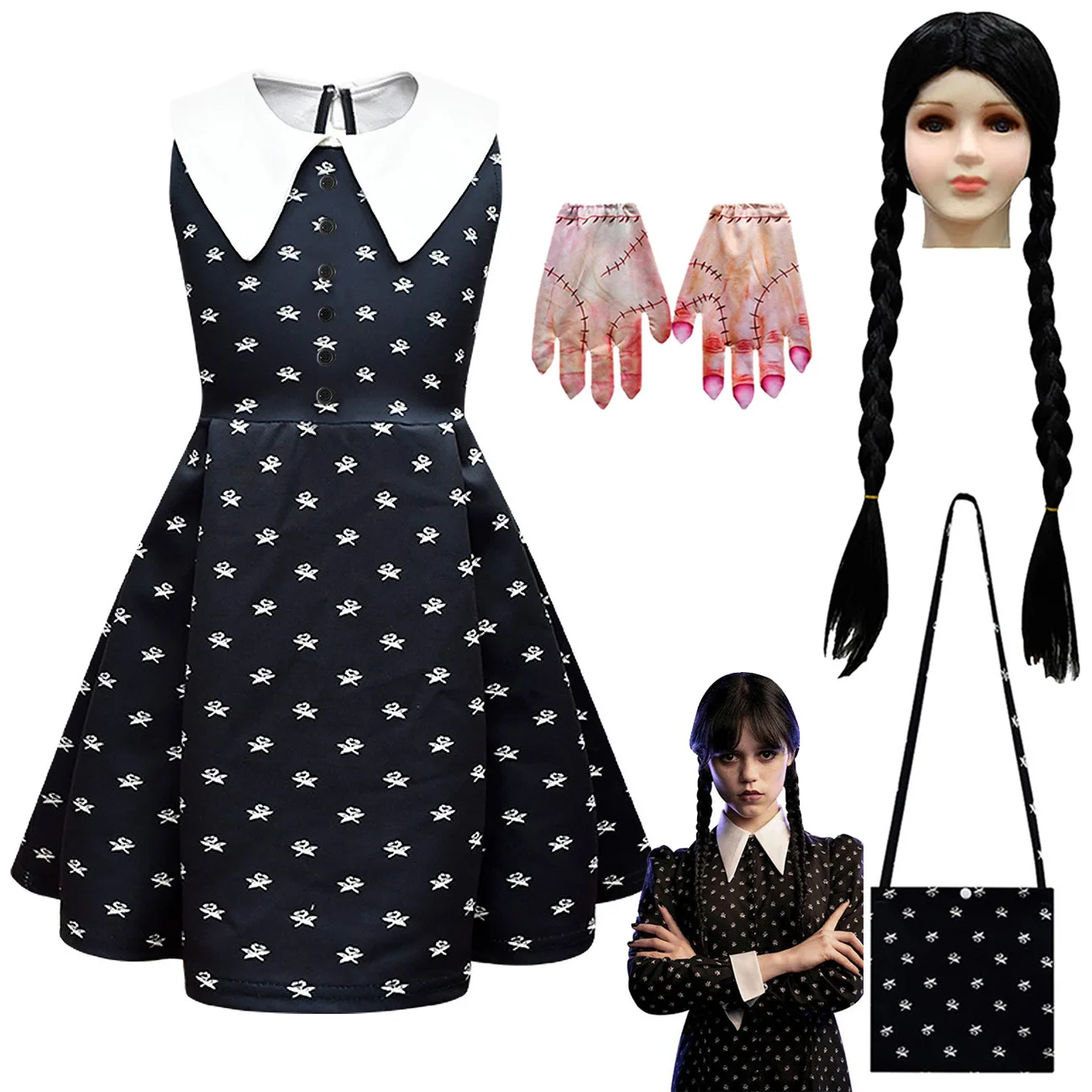 

Kids Dresses for Girls Wednesday Addams Cosplay Halloween Costumes Birthday Party Outfits Morticia Vintage Black Gothic Clothes