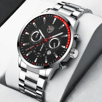 luxury mens wristwatch silver stainless steel quartz watches calendar luminous clock male fashion business casual leather watch