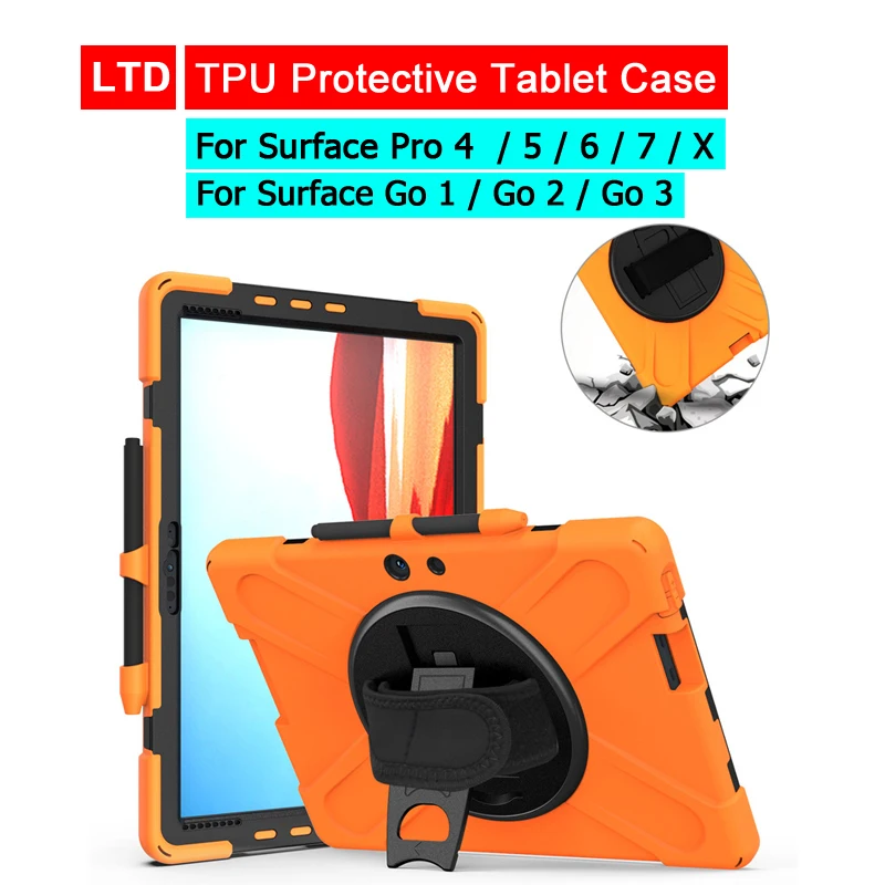 Фото Чехол для Microsoft Surface Pro X 4 5 6 7 7+ Plus Go 1 2 3 4, чехол для планшета, слот для карандашей, держатель, ремешок для рук, вращение на 360 градусов, чехол №1