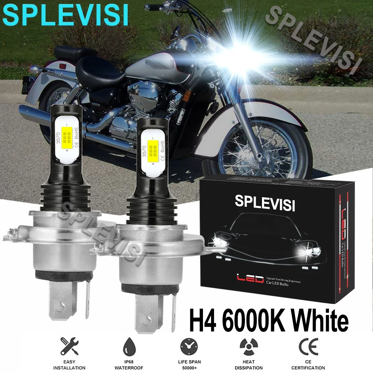 2x 70W white LED motorcycle headlight For Honda Shadow VLX VT600C 1991-2007 Shadow Spirit 750 2001-2009 2012  Fury 2010-2014