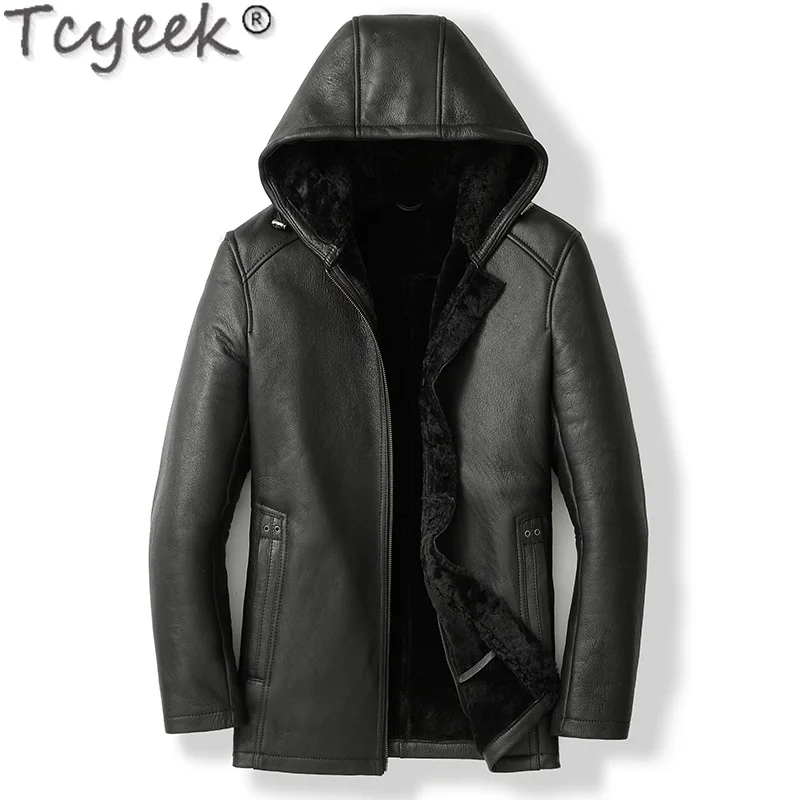 

Tcyeek Winter Genuine Leather Jacket Men Sheep Shearling Fur In One Coats Male Warm Motorcycle Sheepskin Fur Jacket Chaquetas Lq