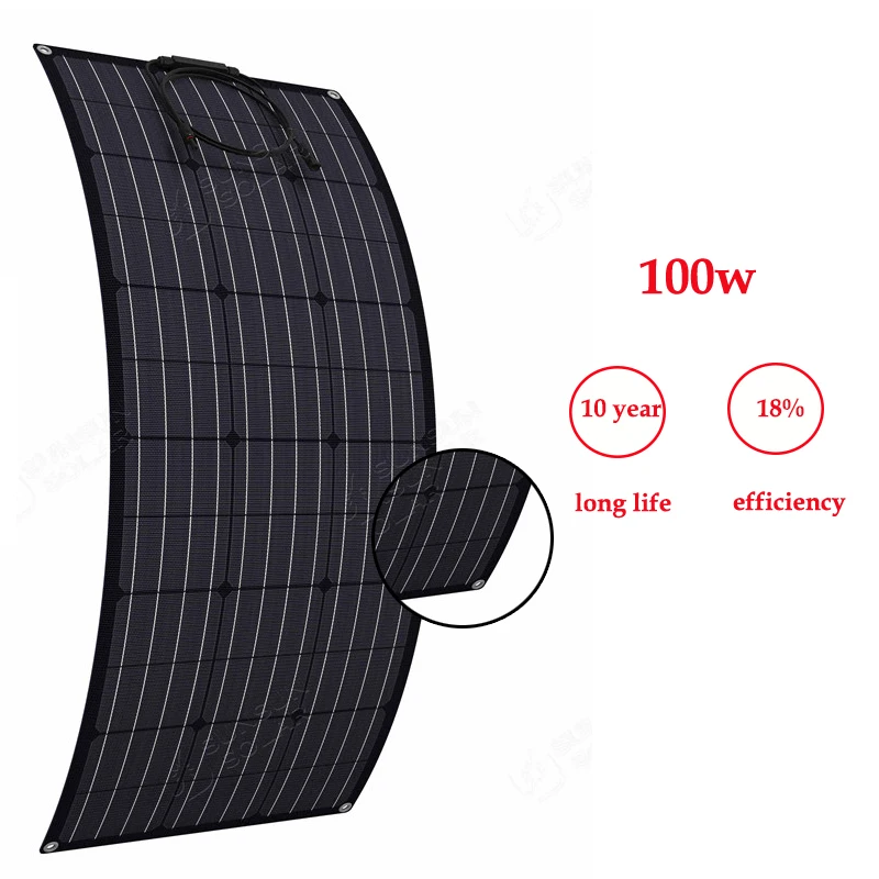 

SUNSUN High efficiency ALL BLACK solar panel 100W 18V ETFE monocrystalline cell semi flexible solar panel