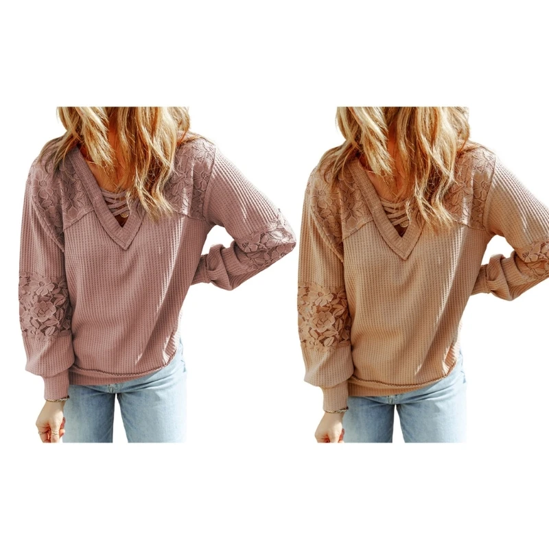 

95AB женские трикотажные рубашки с перекрещивающимся v-образным вырезом и длинным рукавом, повседневные свободные блузки, легкий