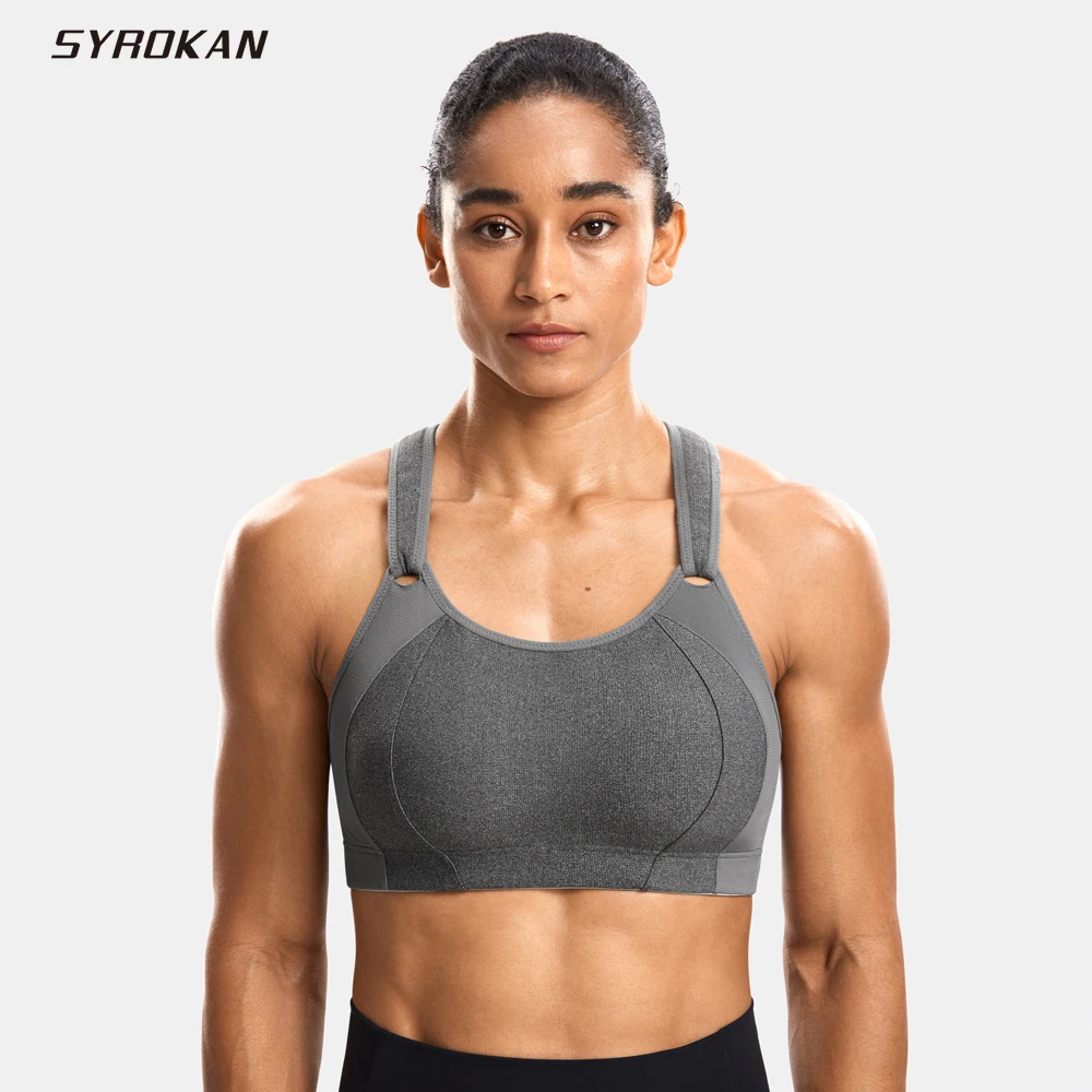 SYROKAN Sports Bra Front Adjustable High Impact Support  Lightly Padded Wireless Racerback Workout Running Brassiere Tops Bras