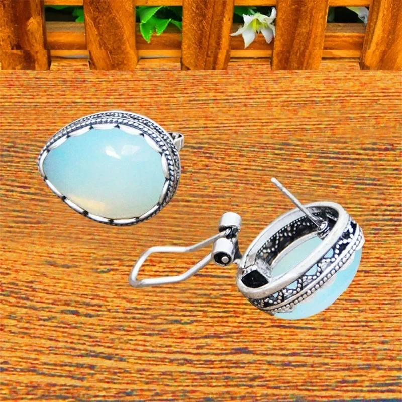 Винтажная Капля воды опаловые серьги-гвоздики для женщин из нержавеющей стали