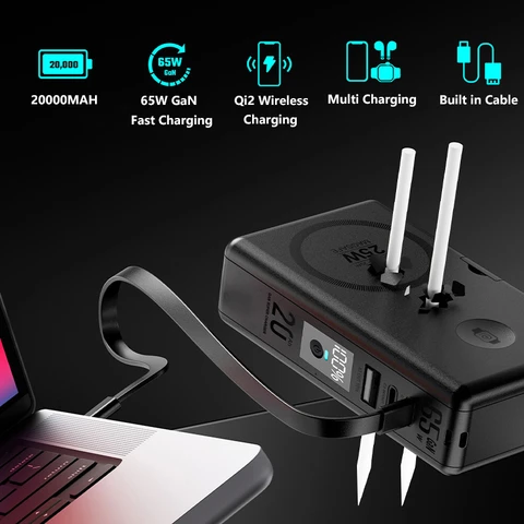 Твердотельный аккумулятор Power Bank 20000 мАч, 65 Вт, быстрая зарядка для ноутбука, беспроводное зарядное устройство Qi 25 Вт для зарядного устройства Magsafe для Apple Watch