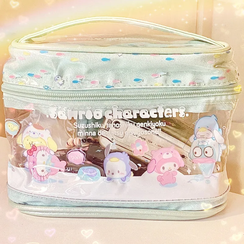 

Sanrioed Mymelody Kuromi Summer Large Capacity Portable Cartoon Transparent Handbag Cute Kawaii Makeup Bag Storage Bag Gift