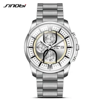 sinobi brand top luxury business men quartz watches full stainless sstrap waterproof mens wristwatch fashion calender clock