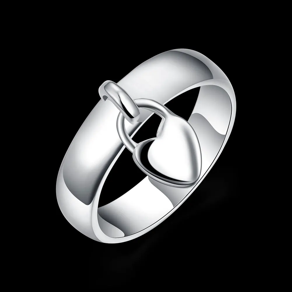

925 Stamp Silver color heart lock Couple ring size 6/7/8/9/10 Fashion LOVE Wedding Party Girl Valentine's Day gifts fine Jewelry