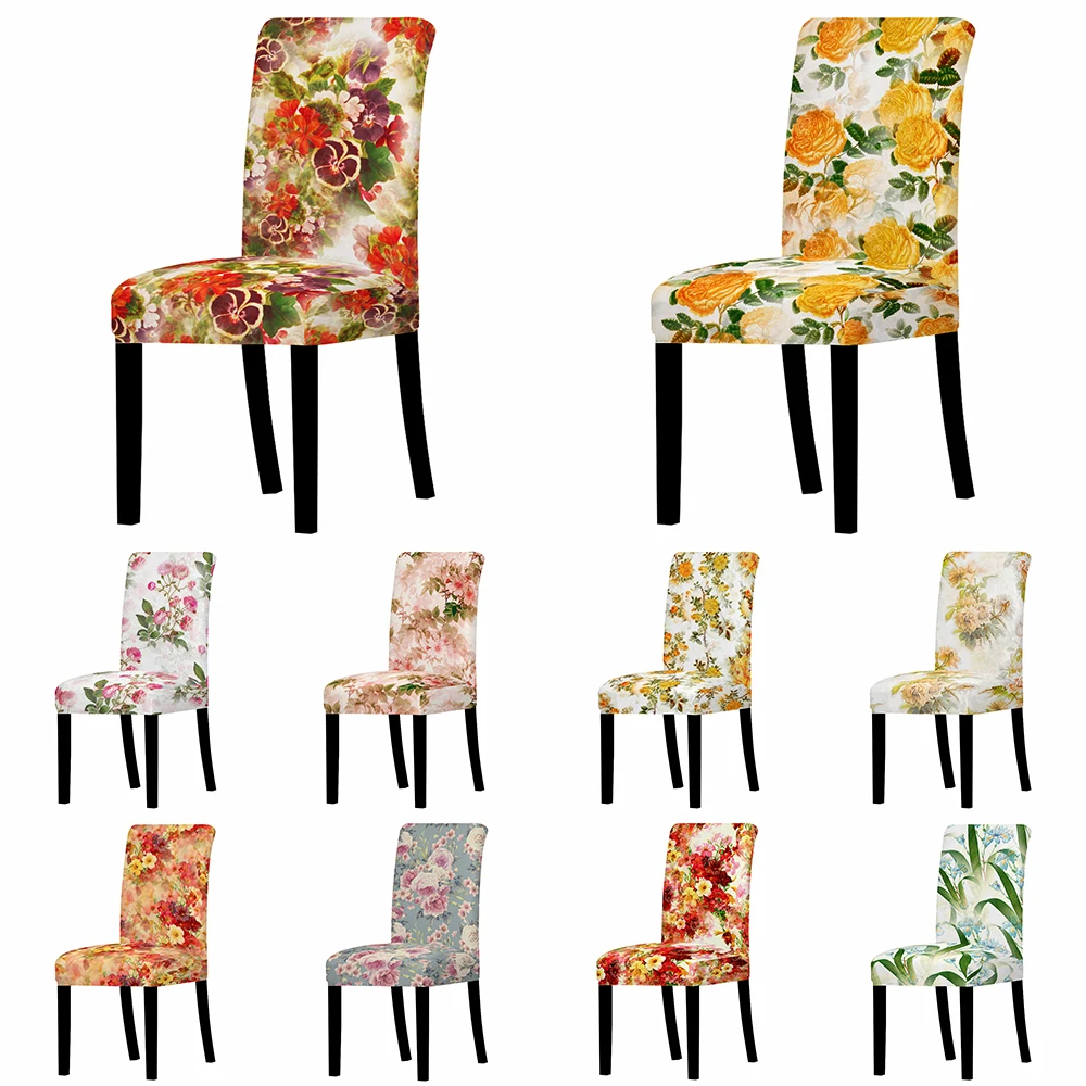 

1/2/4/6Pcs Elastic Chair Cover Flower Printed Spandex Stretch Living Room Dining Chair Slipcover for Wedding Hotel Banquet Decor
