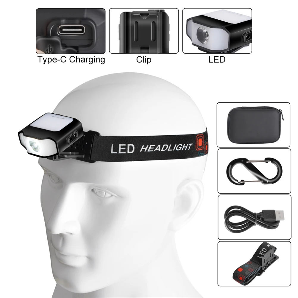 

Portable Sensor Hat Clip Light Headlight 6 Modes Multifunctional COB LED USB Outdoor Camping Fishing Head Lamp Emergency Tool