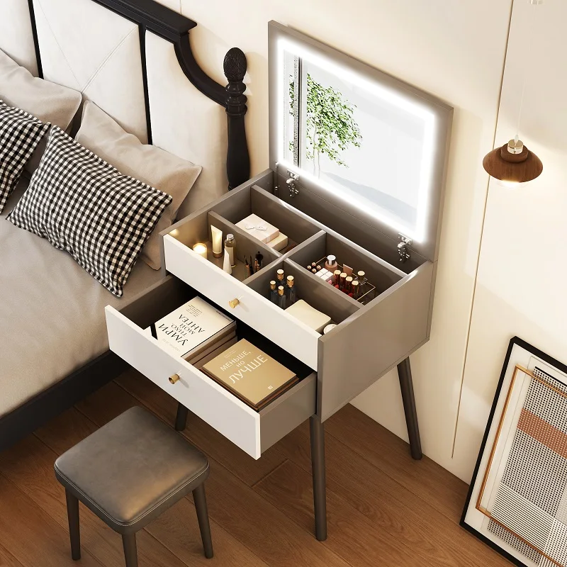 

Flip Dressing Table Bedroom Modern Simple Small 40cm Mini Apartment Internet Celebrity Light Luxury High Sense Makeup Table