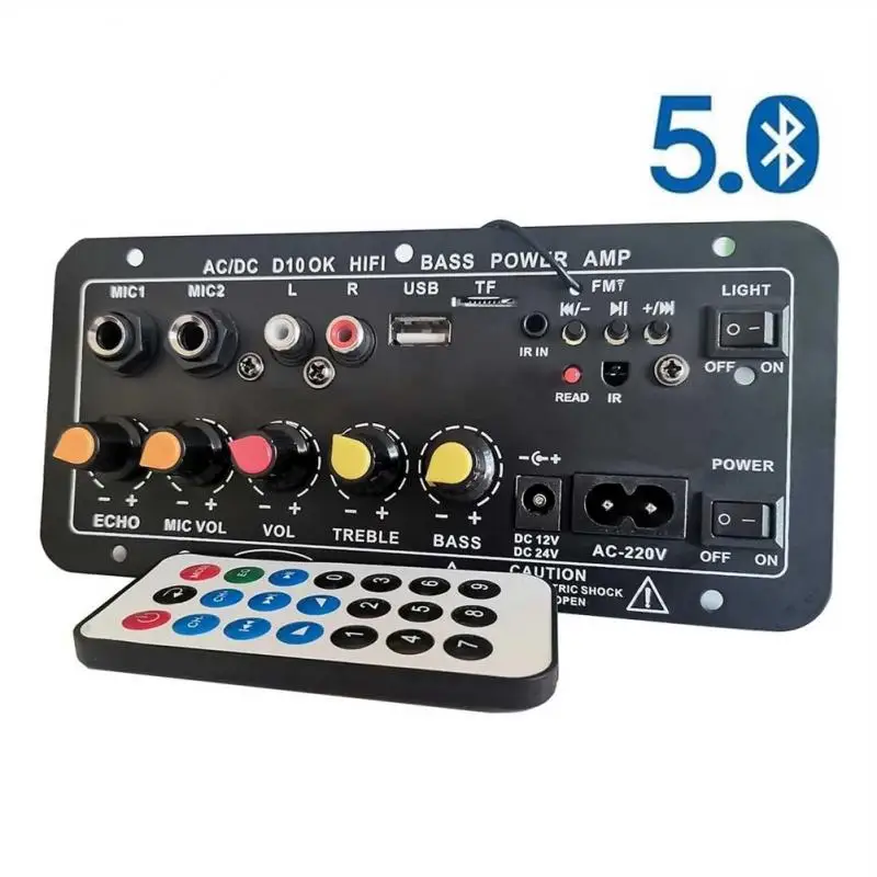 

Digital Blue-tooth-compatible Stereo Amplifier Board AC 220V 12v 24v Subwoofer Dual Microphone Amplifiers For 8-12 Inch Speaker