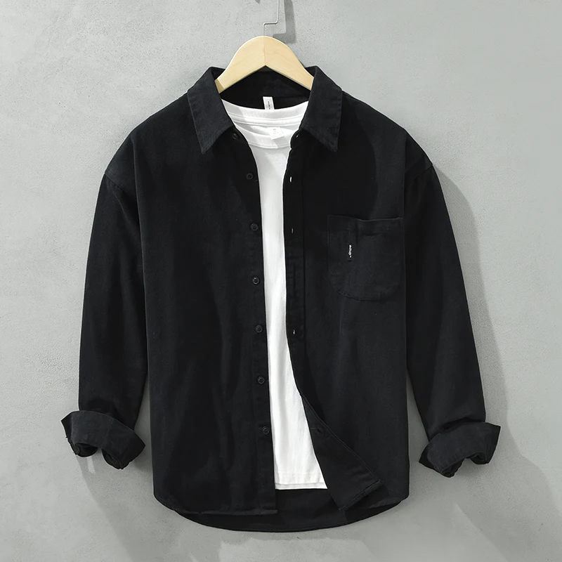 

Мужская рубашка с длинным рукавом, черная простая повседневная свободная универсальная литературная рубашка, куртка