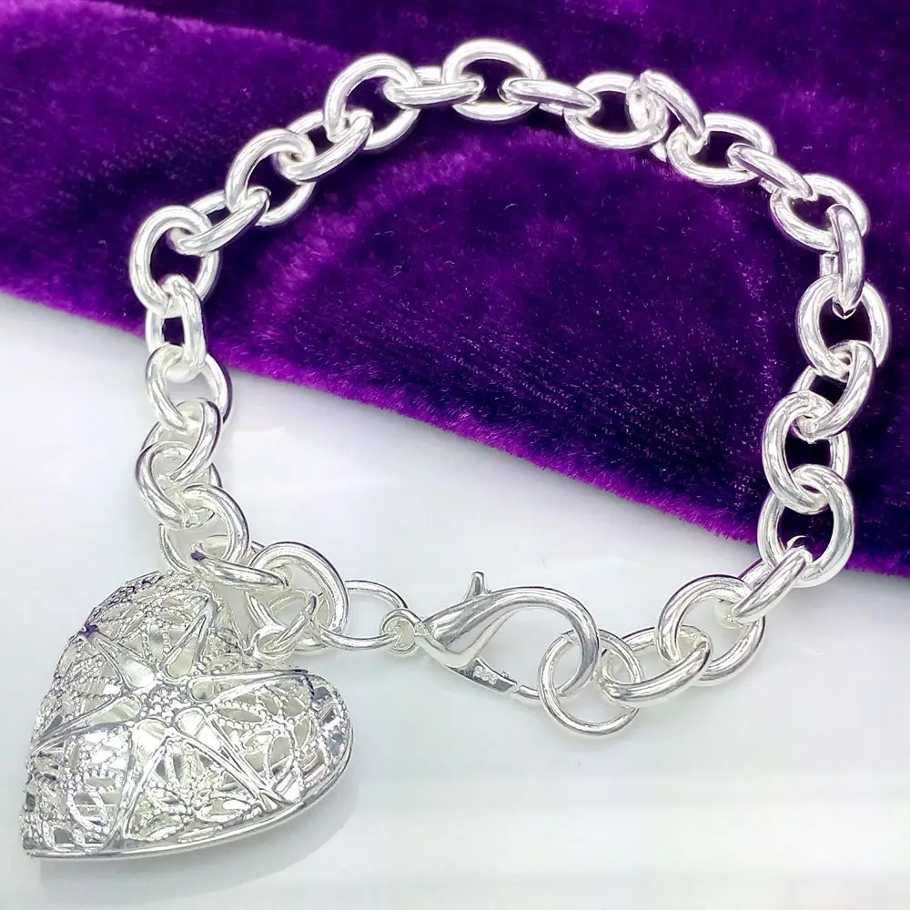 

925 sterling Silver heart Photo frame Chain Bracelets for Women luxury Fashion Party Wedding Accessories Jewelry Christmas Gifts