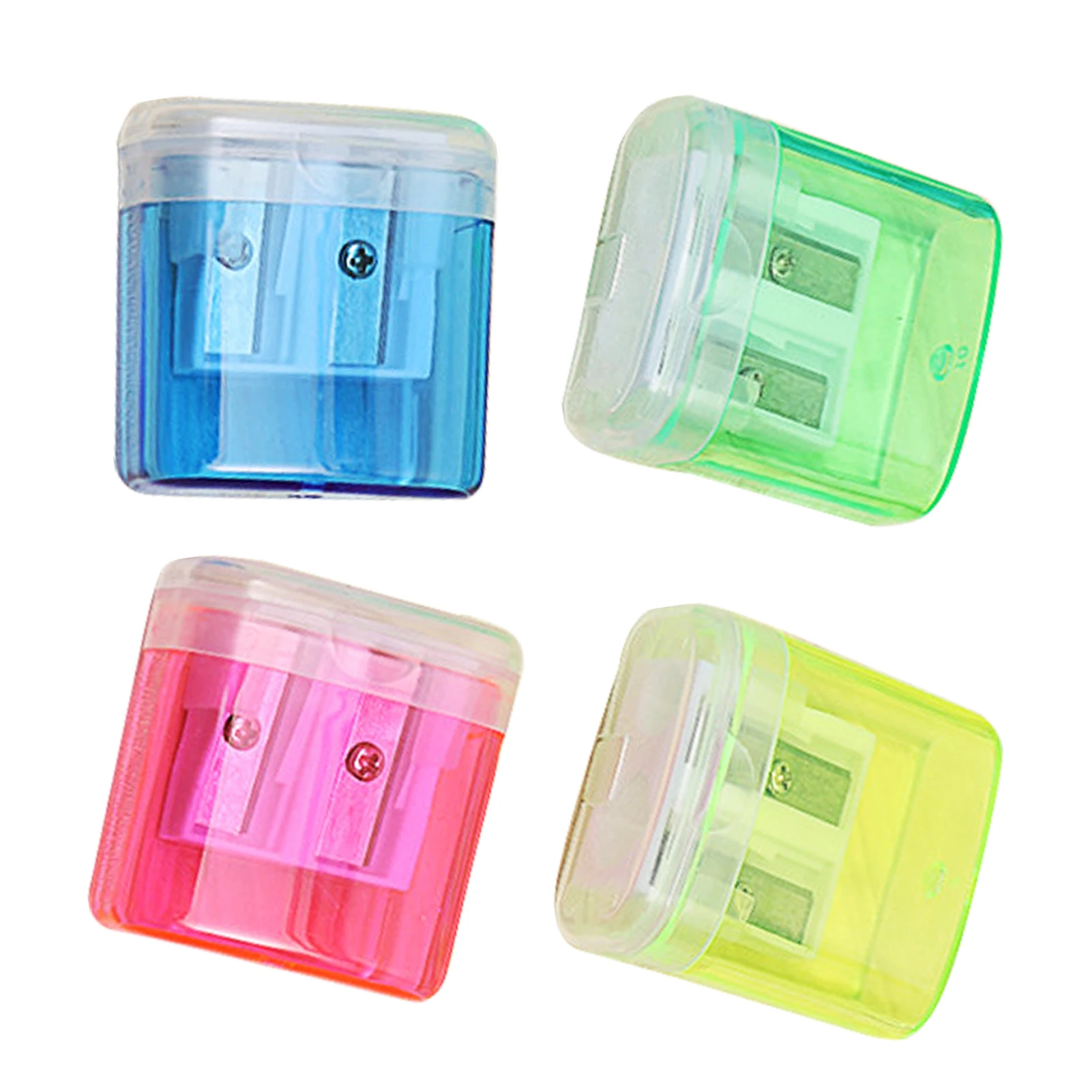 

4pcs Pencil Sharpener Durable Efficient Portable Colourful Double Hole Classroom With Container Schools Easy Use Students Manual