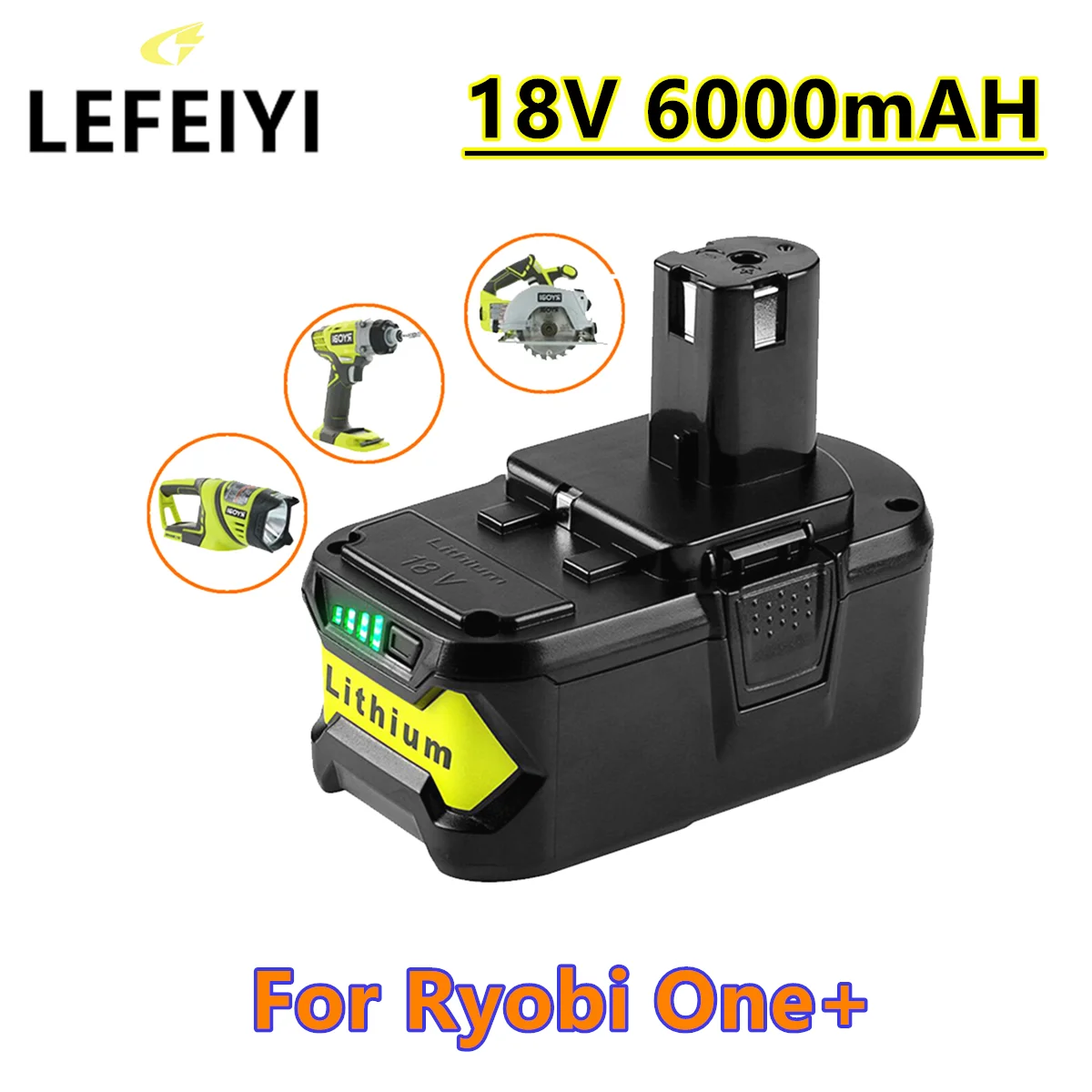 

18V 6000mAh Li-ion Rechargeable Battery for Ryobi ONE+ Cordless Power Tool BPL1820 P108 P109 P106 P105 P104 P103 RB18L50 RB18L40