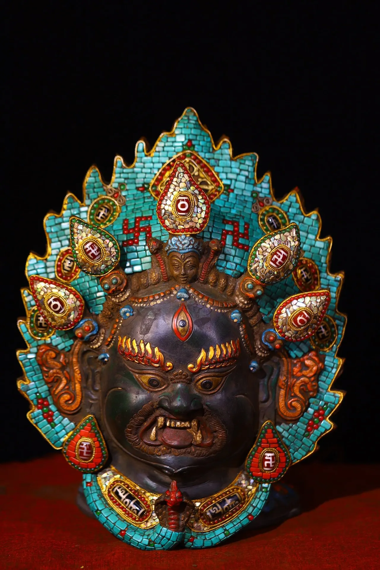 13-дюймовая коллекция тибетского храма старая бронза киноварь мозаика