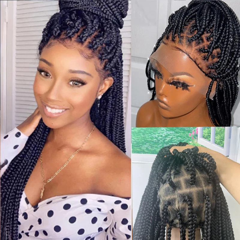 

32-36 Inches Full Lace Box Braided Wig Long Fiber Lace Front Wig Braids Wig For Black Woman Neat Braids Knotless braids