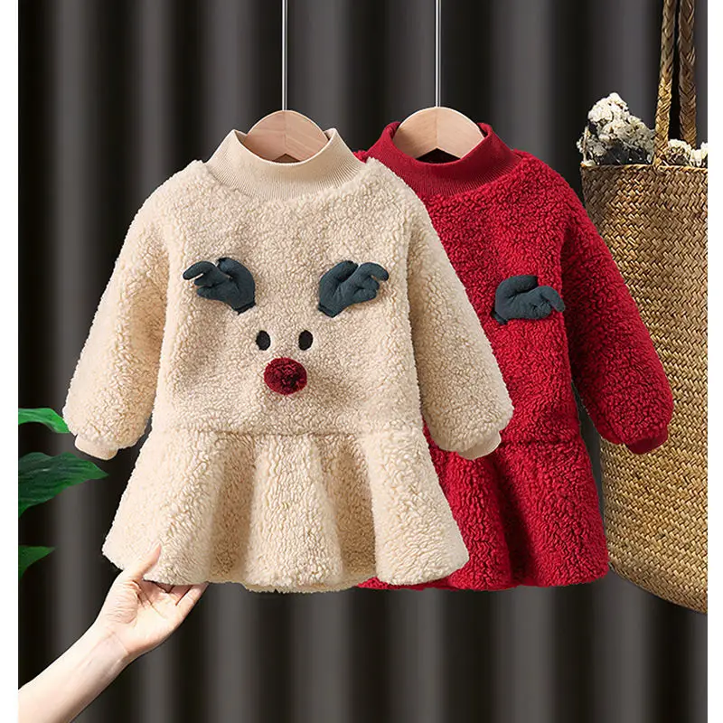 

Laura Kors 2023 New Arrivals Winter Children Long Sleeve Turtleneck Print Apricot Red Sweater Child Coat Clothes 18M-8T