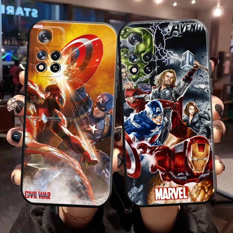 

Avengers Captain America For Xiaomi Redmi Note 11 11T 11S 10 10S 10T Pro Max 5G Phone Case Black Liquid Silicon Back TPU Cases