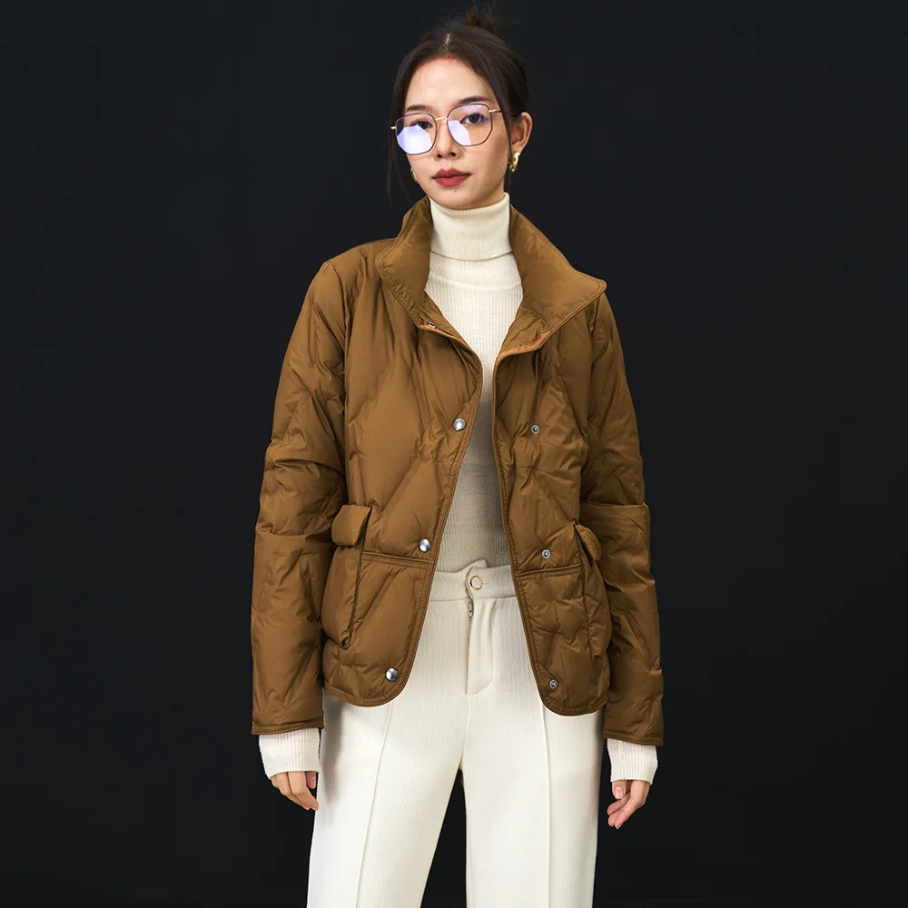 2022 Winter New Direct-Filled 90 White Duck Down Loose Thin Collar Bread Clothes Short Down Jacket Female