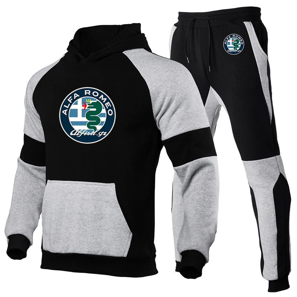 

2023New Men's New Alfa Romeo Logo High Quality Hooded Sweatshirt+Pants Sets Autumn Winter Sportwear Casual Sports 2 Piece Suits