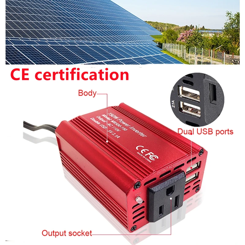 

150 Вт модифицированный синусоидальный инвертор, трансформатор напряжения, двойной интеллектуальный цифровой дисплей для автомобиля, дома, ...