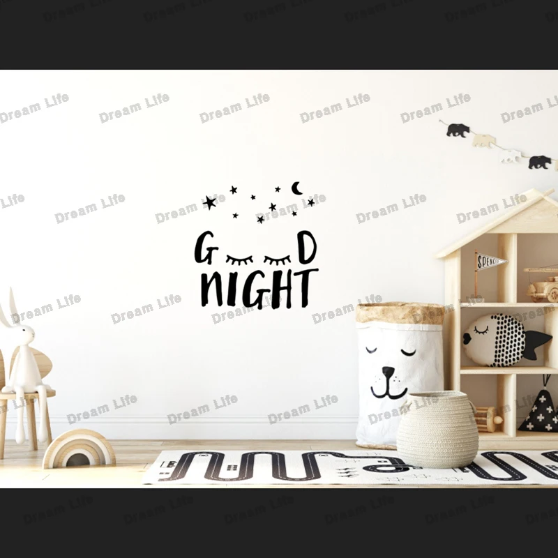 

Good Night Wall Stickers for Kids Rooms Removable Vinyl Decal Star Moon Decorative Stickers Room Decor Bedroom Accessories