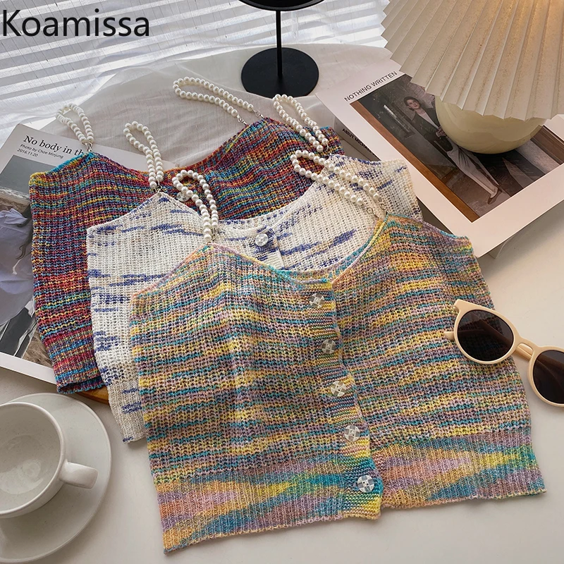 

Koamissa Women's Summer 2022 Camisole New Korean Chic Sexy Bottom Tanks Spring Knit Slim Cropped Vest Sleeveless Tops Droship