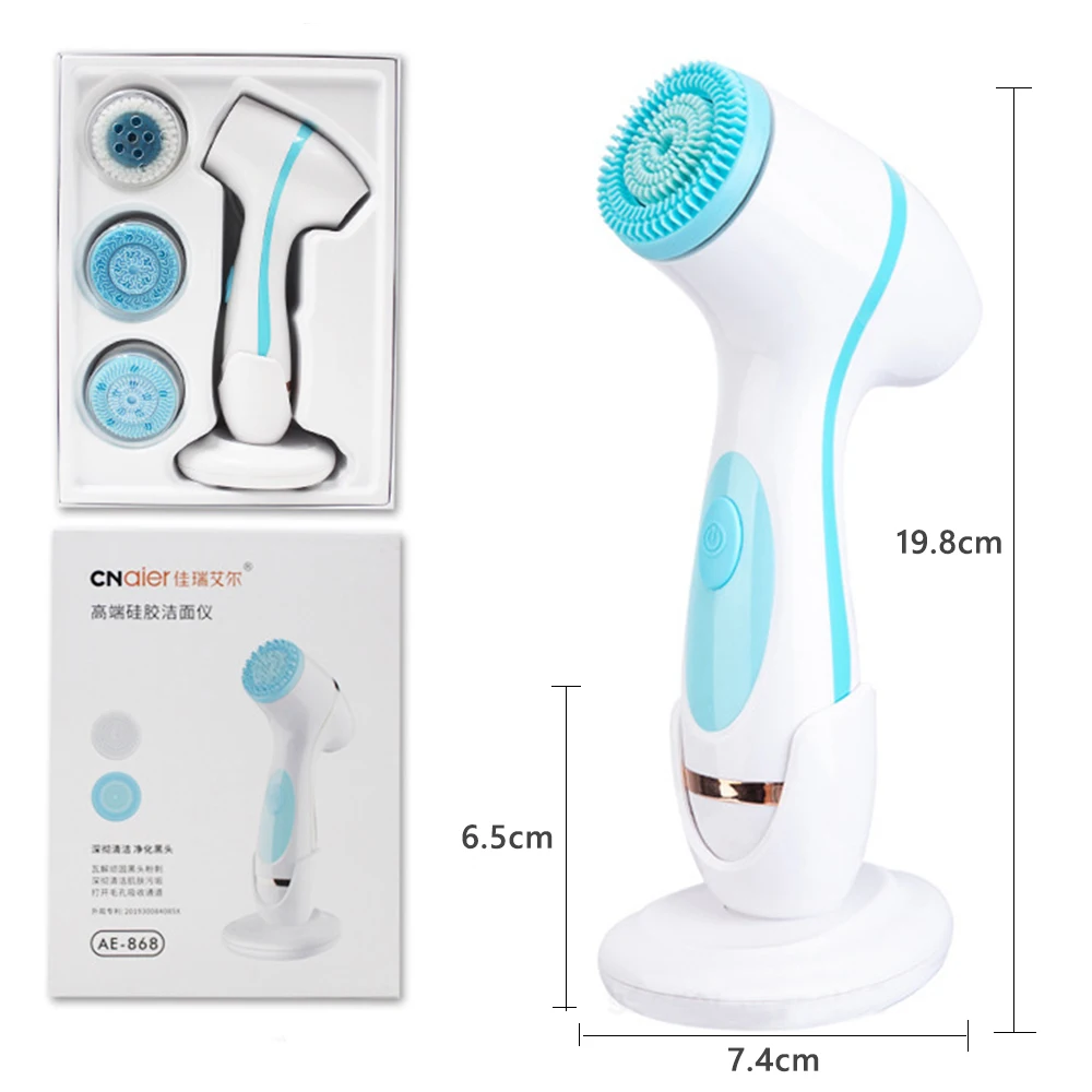 Facial Cleansing Brush 3 Heads Sonic New Face Spin Brush Set Galvanica System For Skin Deep Cleaning Remove Blackhead Machine images - 6
