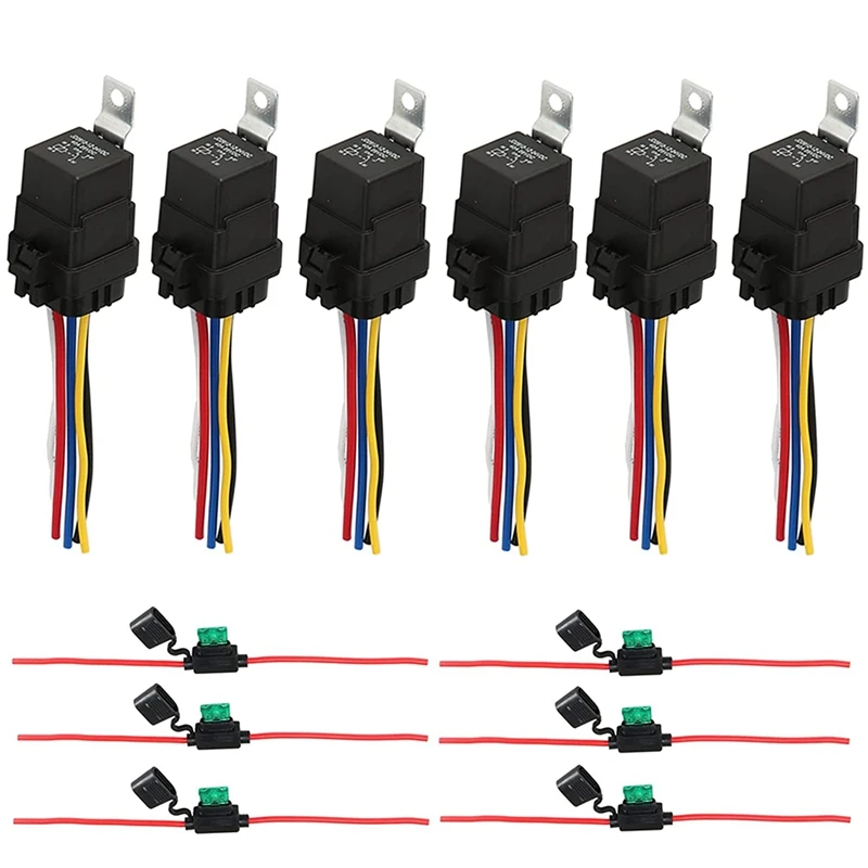 

Relay 12V DC 5-PIN Waterproof With Harness 40/30 AMP & Inline Fuse Holder - Heavy Duty 12 AWG Tinned Copper Wires (6)