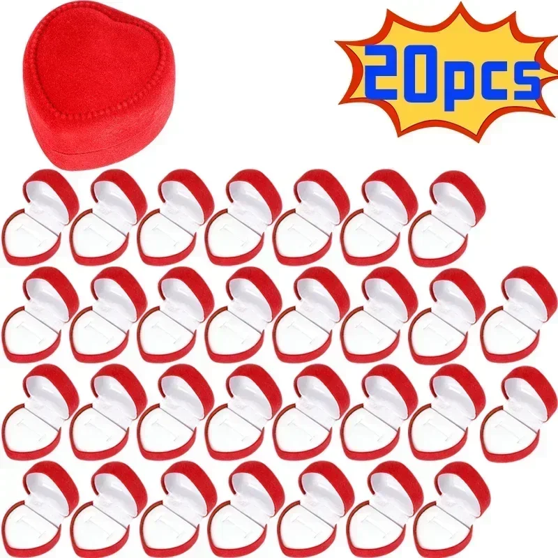 

Новые флокированные красные коробки для колец в форме сердца, ювелирные изделия, серьги, витрины, держатель, подарочная коробка, коробка для обручальных колец, счетчик, упаковочные кольца