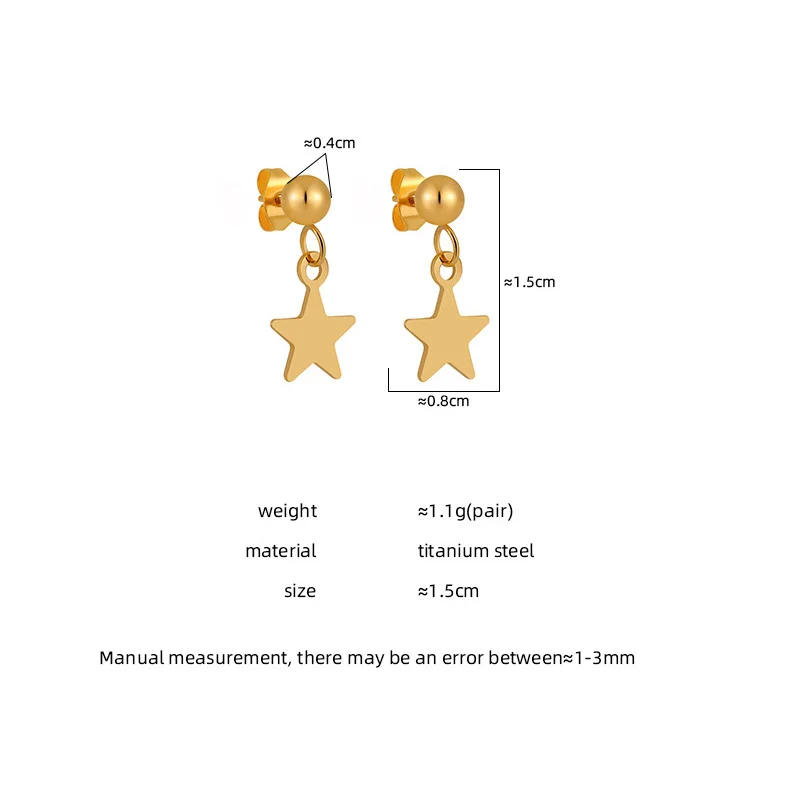 Водонепроницаемые серьги-гвоздики в форме звезды из нержавеющей стали с золотым