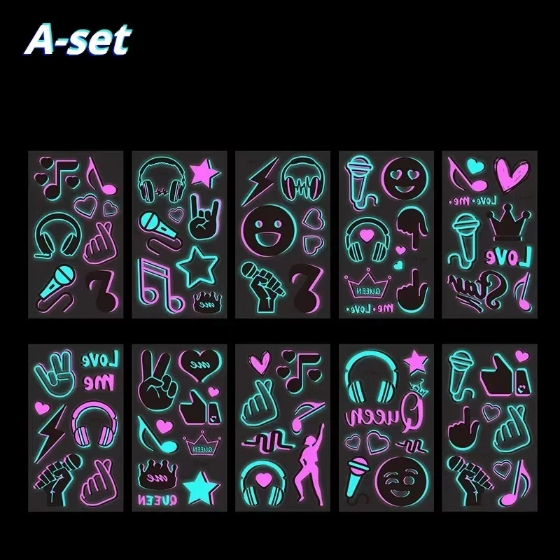 10 шт. набор светящихся татуировок временные цвета светящиеся водонепроницаемые