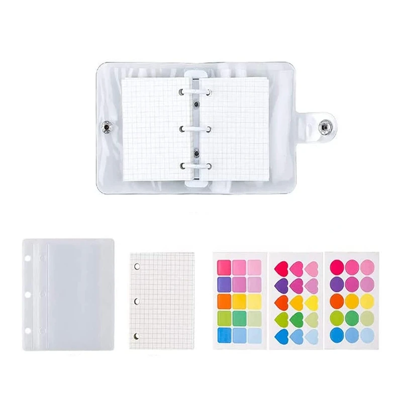 

Mini Binder Pockets,3-Hole Refillable Notebook Accessories Set, Transparent PVC Loose-Leaf Notebook, (White)