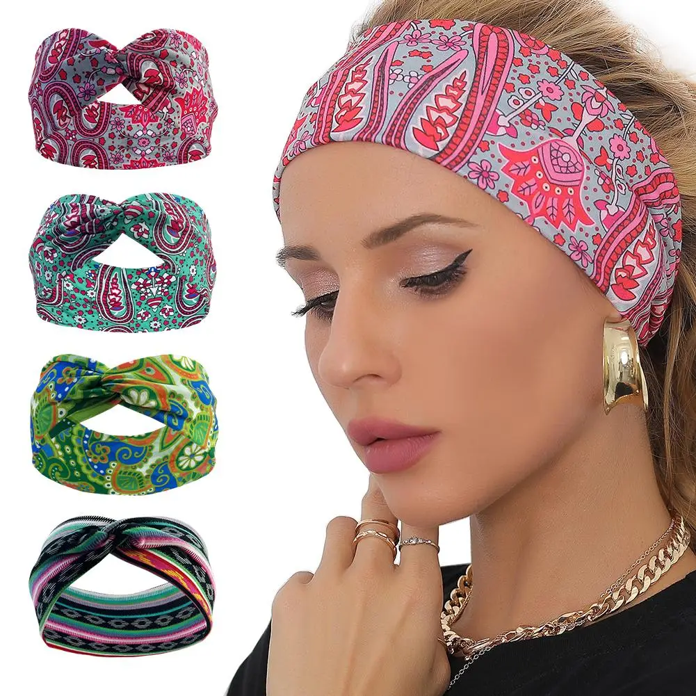 

Bohemian Sports Head Bands Cross Elasticity Cashew Nut Flower Hair Band Turban Headwrap For Women Sports Headband Y0P8