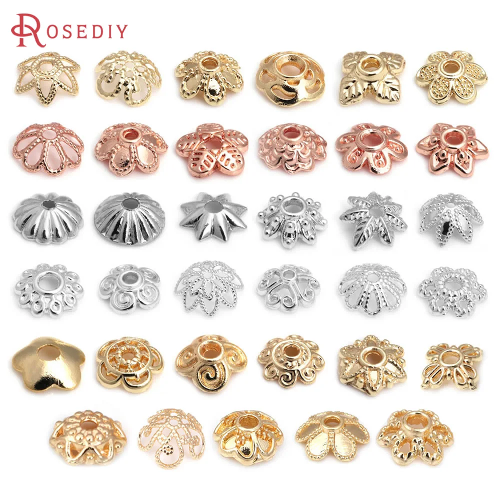 50 шт. 18-каратное золото латунь цветок лист дерева круглые бусины колпачки для
